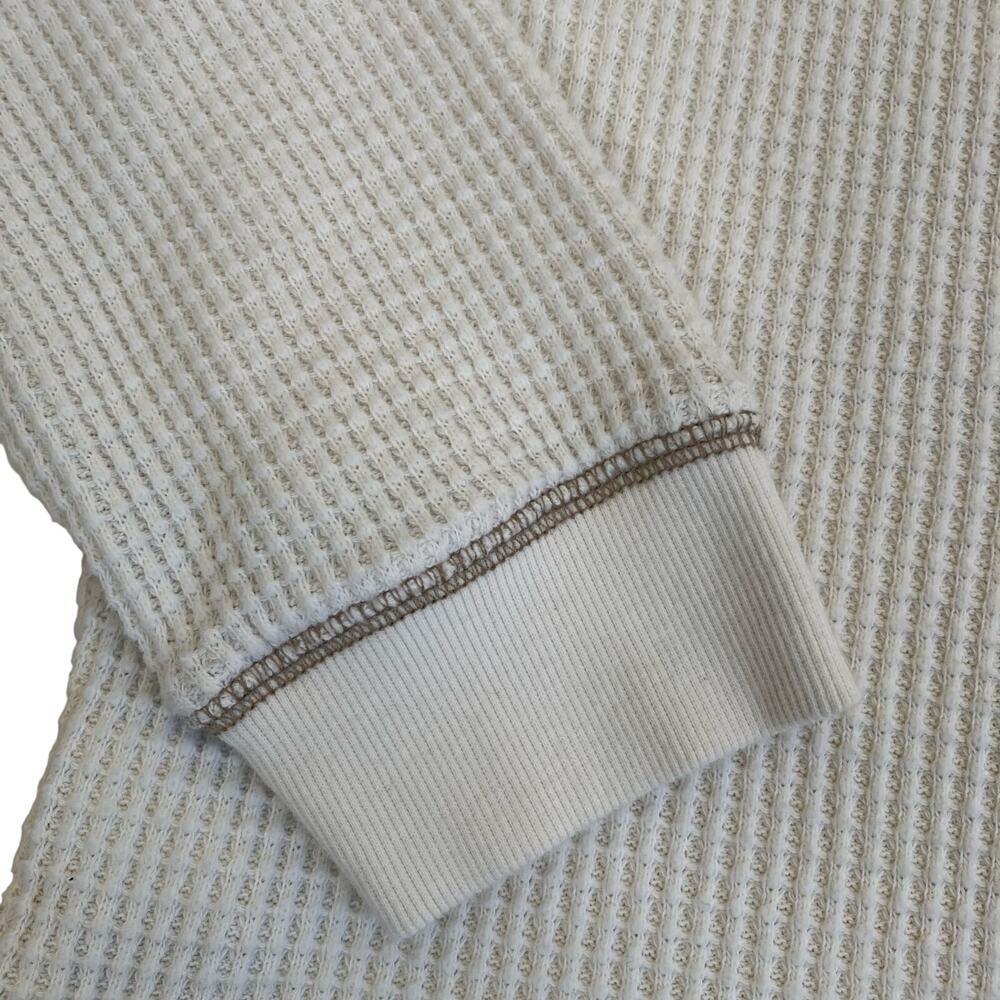 Madewell Sz M Boxy Cropped Waffle Knit Split Neck Long Sleeve Tee Antique Cream - Picture 16 of 16